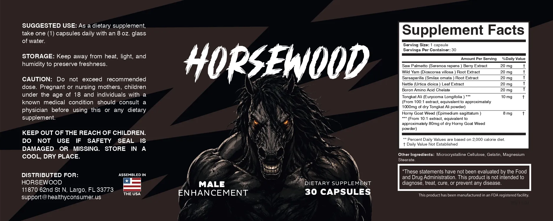 HorseWood Supplement Facts Label