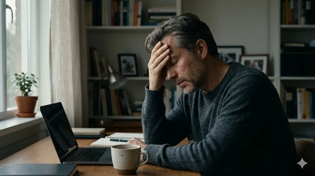 Man exhausted at desk